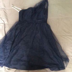 Navy blue, one arm dress.